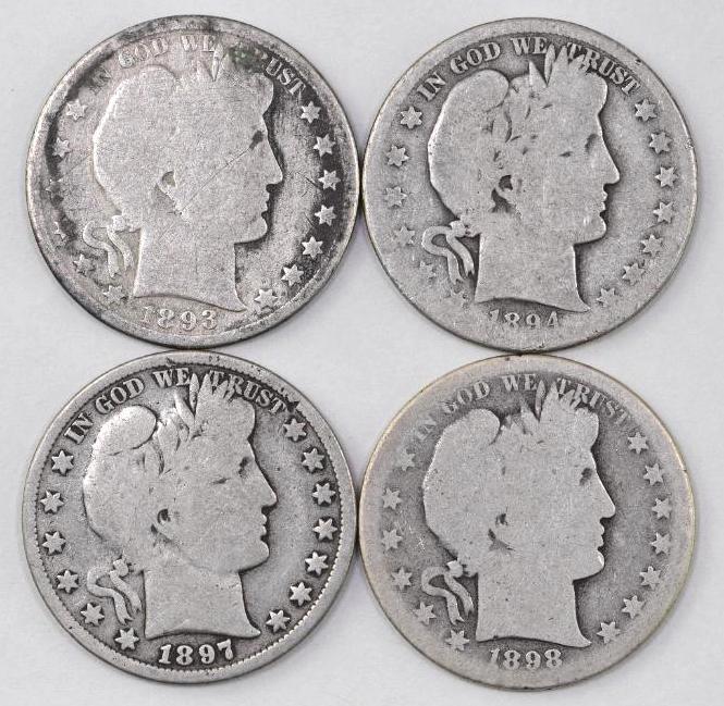 Group of (4) Barber Silver Half Dollars (1 of 2)