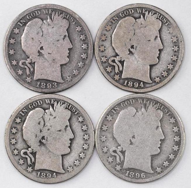 Group of (4) Barber Silver Half Dollars (1 of 2)