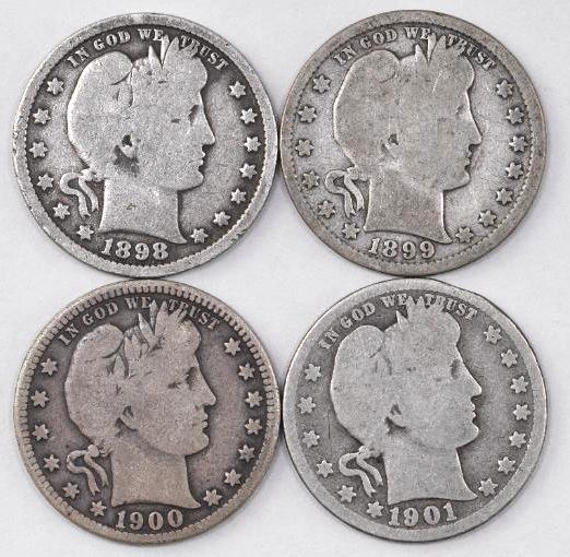 Group of (4) Barber Silver Quarters (1 of 2)