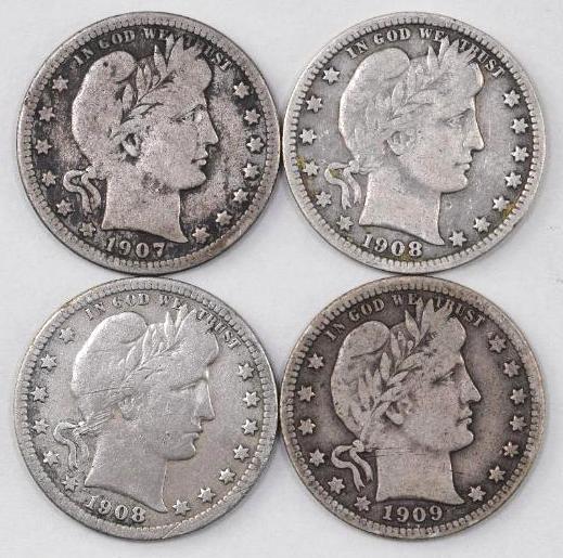 Group of (4) Barber Silver Quarters (1 of 2)