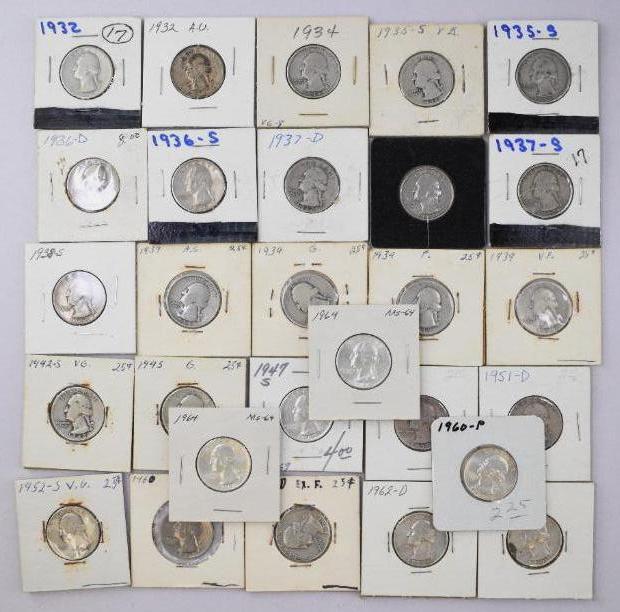 Group of (28) Washington Silver Quarters (1 of 1)