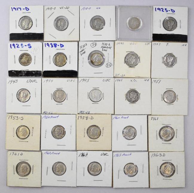 Group of (25) Mercury & Roosevelt Silver Dimes (1 of 1)
