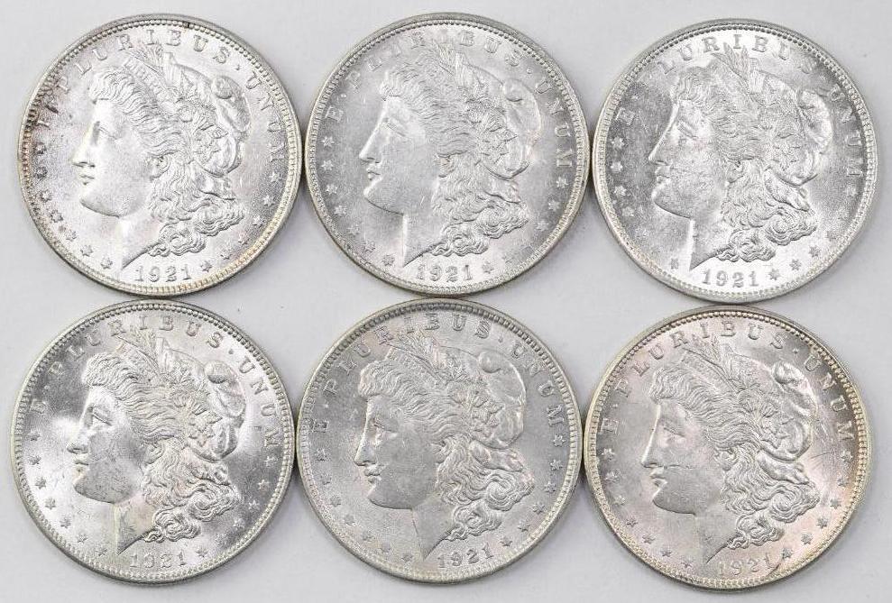 Group of (6) 1921 P Morgan Silver Dollars (1 of 2)