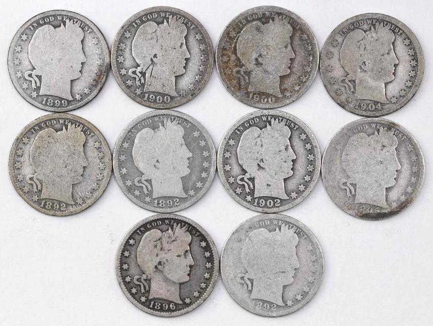 Group of (10) Barber Silver Quarters (1 of 2)