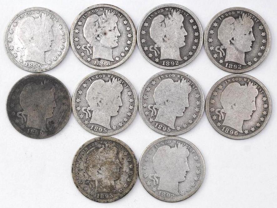 Group of (10) Barber Silver Quarters (1 of 2)