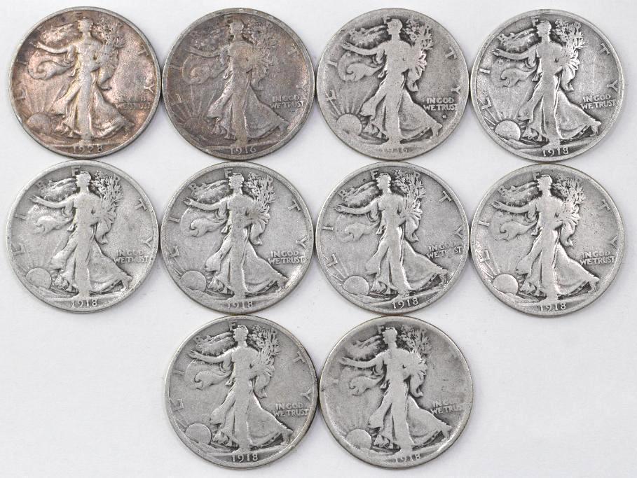 Group of (10) Walking Liberty Silver Half Dollars (1 of 2)