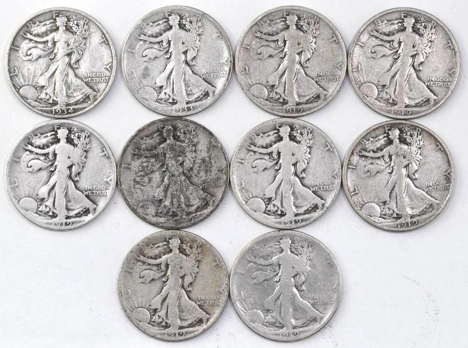 Group of (10) Walking Liberty Silver Half Dollars (1 of 2)