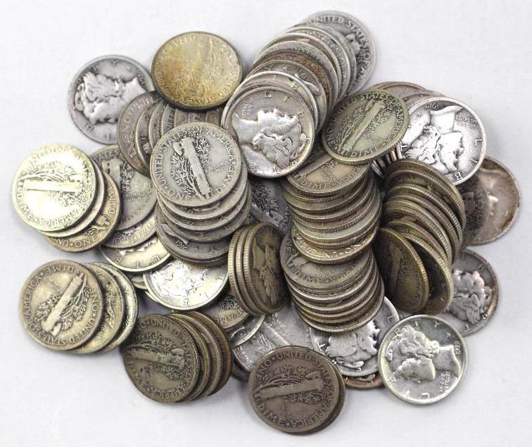 Group of (100) Mercury Silver Dimes (1 of 1)