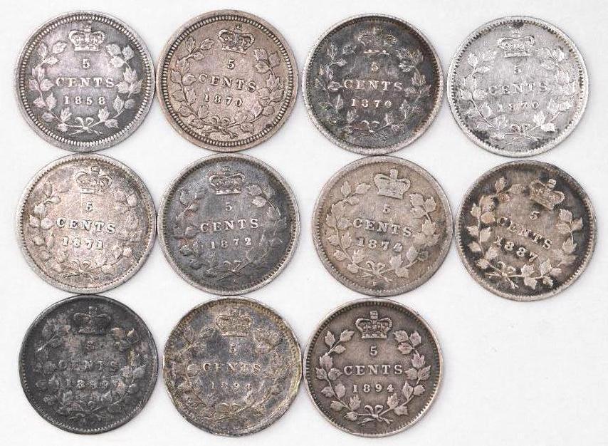 Group of (11) Canada Victoria 5 Cents Better Date (1 of 2)