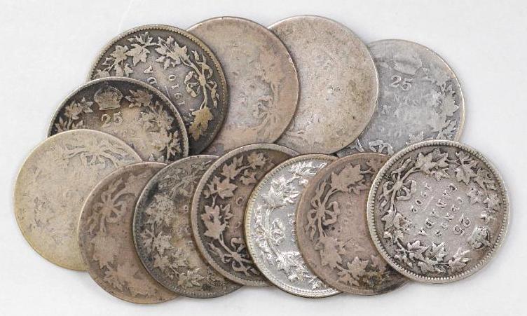 Group of (12) Canada Edward VII 25 Cents Silver (1 of 2)