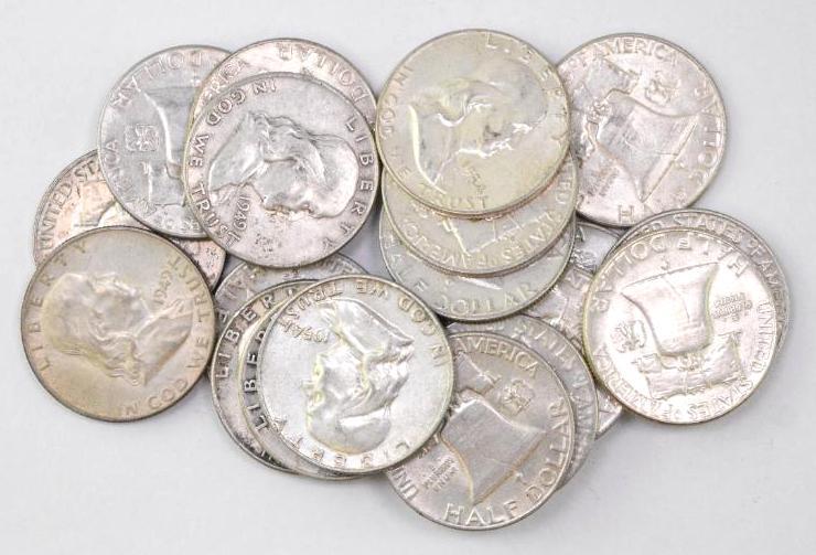 Group of (20) Franklin Silver Half Dollars (1 of 1)