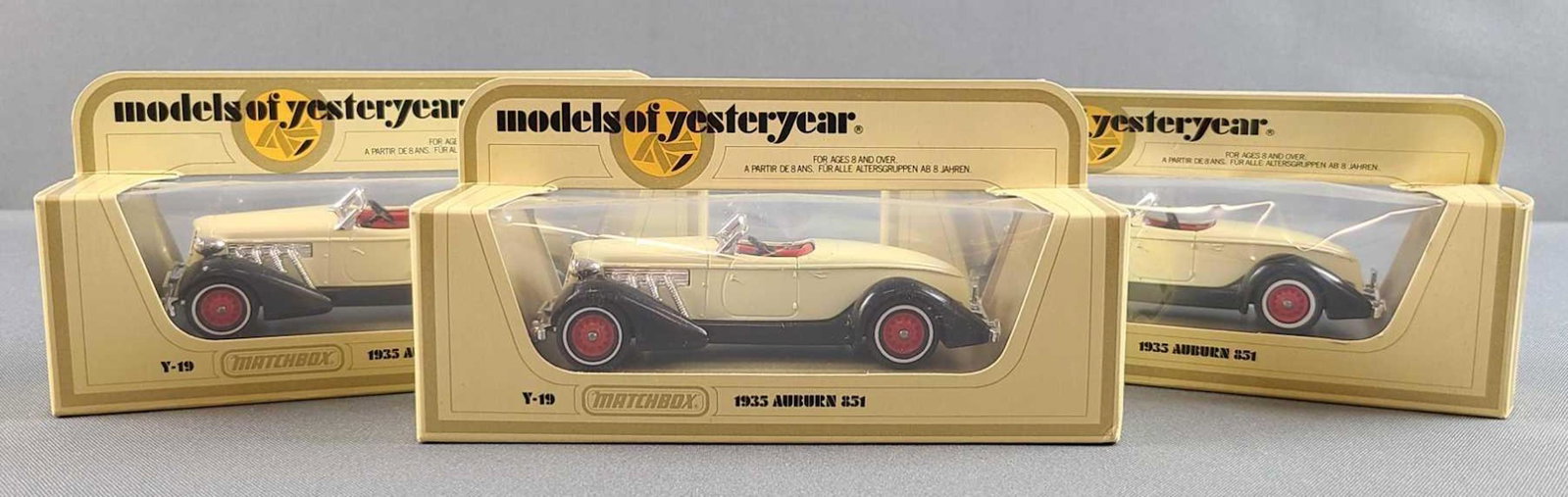 Group of 32 Matchbox Models of Yesteryear die cast: All one style, Y-19 1935 Auburn 851, beige. In original packaging