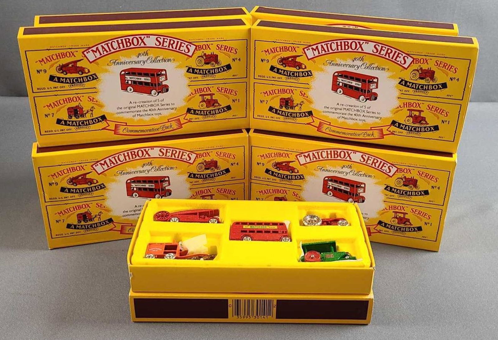 Group of 13 Matchbox 40th Anniversary collection: Recreation of 5 original Matchbox series commemorating the 40th anniversary. In original boxes, with shipping box