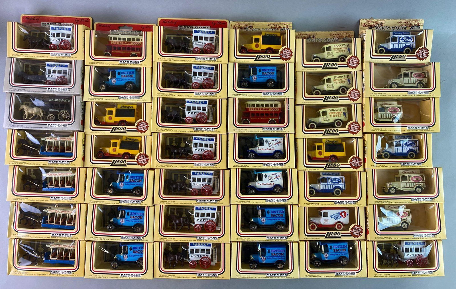 Group of 120 plus Lledo Days Gone Die Cast Vehicles: Includes Eagle Ale truck, Schweppes truck, Uniroyal truck, and more.