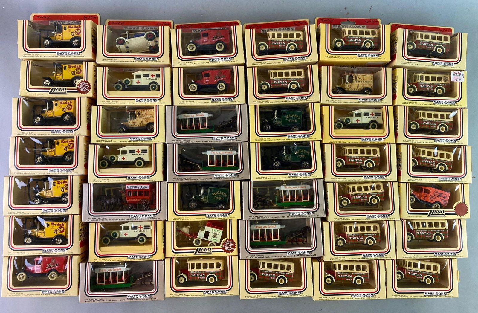 Group of 90 plus Lledo Days Gone Die Cast Vehicles: Includes Tartan Tours bus, Manly Jazz Fest Streetcar, and more.