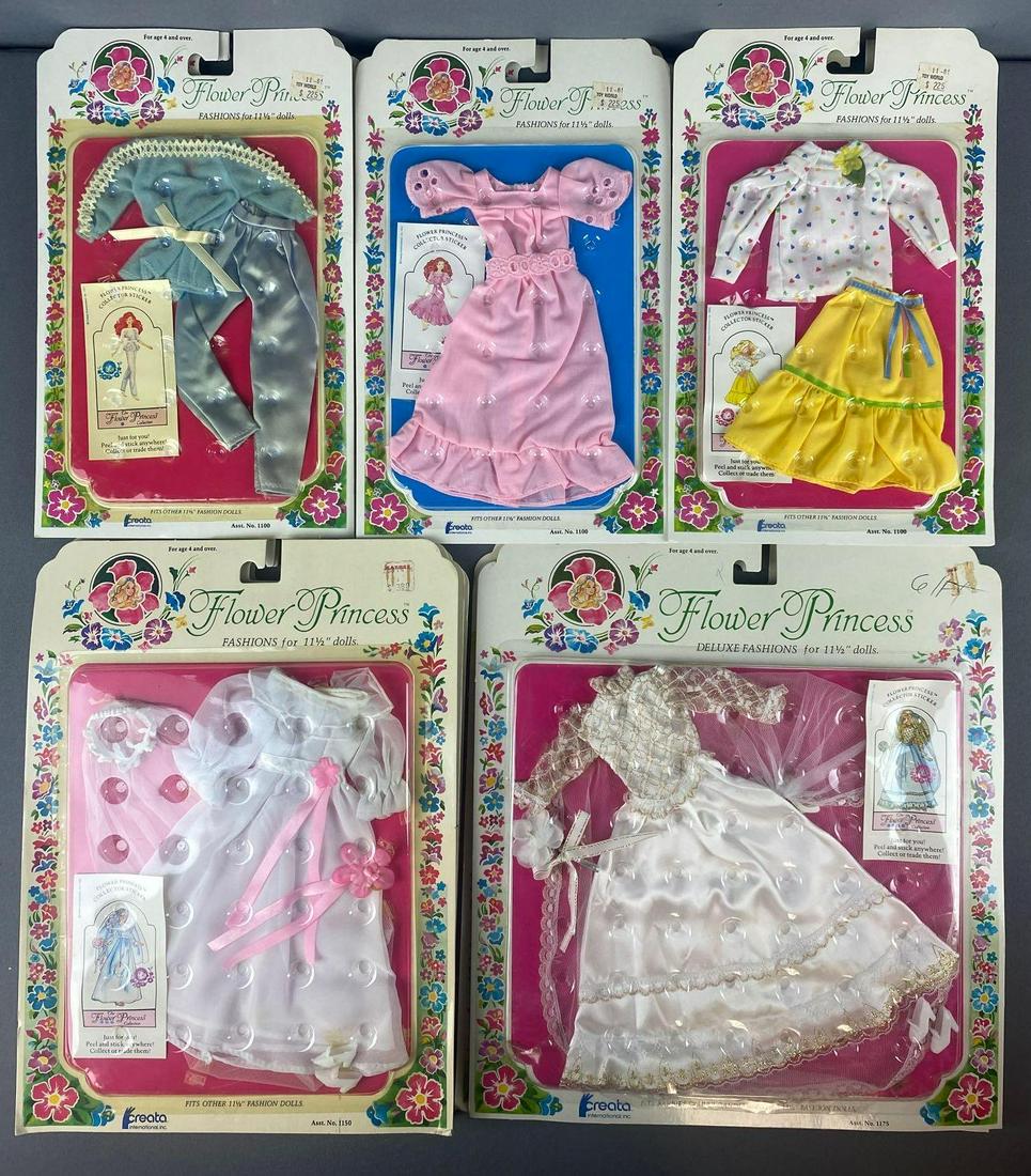 Group of 11 Flower Princess Fashions: New in original packaging, fits 11.5 inch dolls. c. 1980s Creata International, Inc