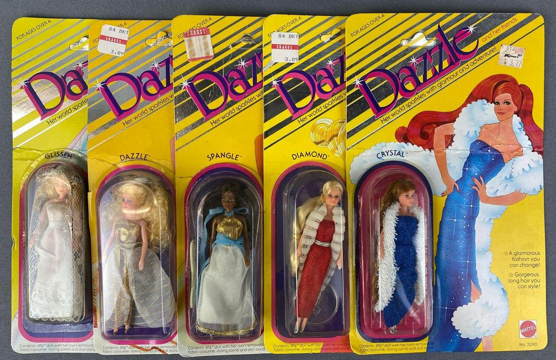Group of 5 Mattel Dazzle Dolls: Includes Glissen, Dazzle, Spangle, Diamond and Crystal. 4.5 inch dolls, 1981