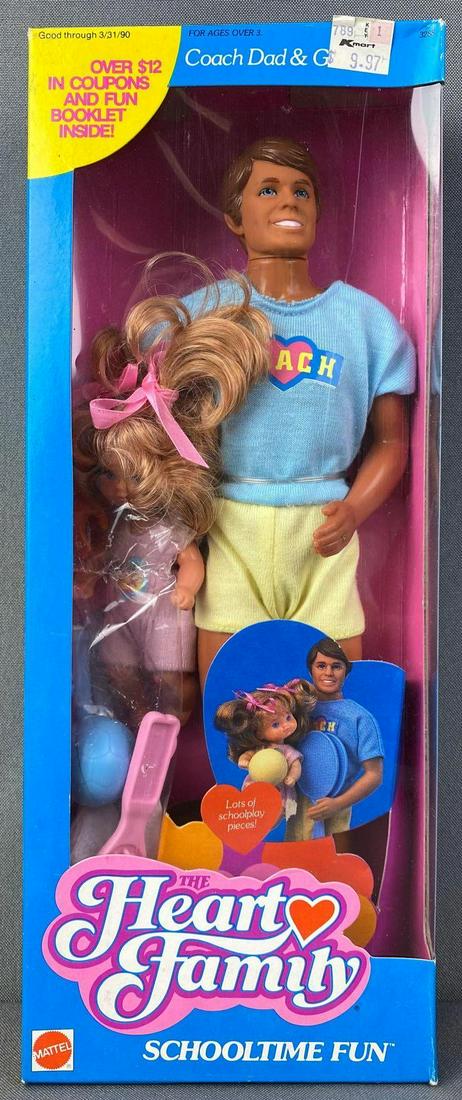 Mattel The Heart Family Schooltime Fun Dolls: Coach Dad and Girl, 12 inches tall, 1988, in original box