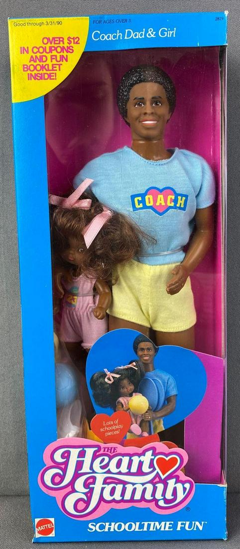 Mattel The Heart Family Schooltime Fun Dolls: Coach Dad and Girl, 12 inches tall, 1988, in original box