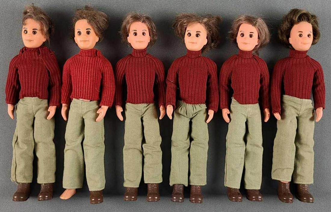 Group of 6 Sunshine Family Steve dolls: Played with condition. 9 inches. 1973 Mattel