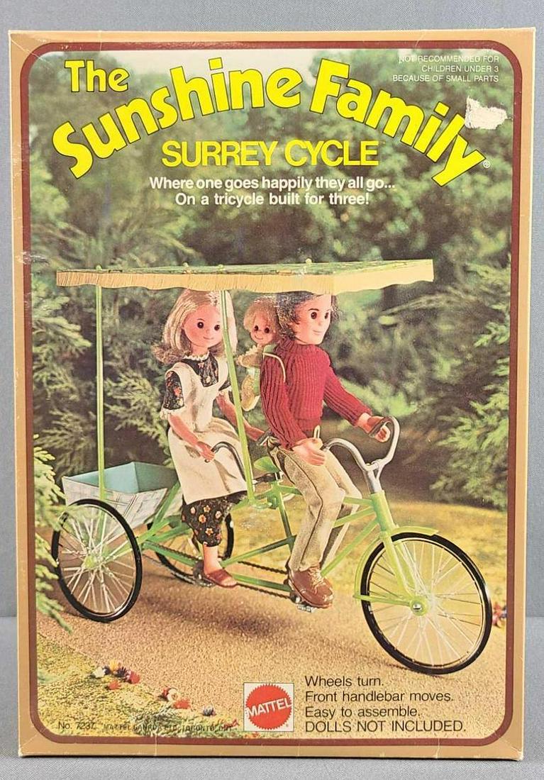 Sunshine Family surrey cycle: New in original box. 1974 Mattel. 9.5 x 12 inches. One side of box printed in French.