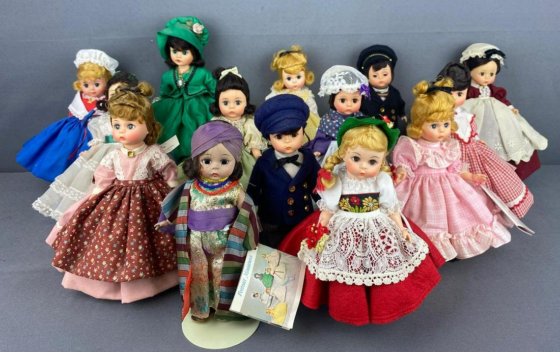 Group of 14 assorted Madame Alexander dolls: Little Women, Gone With The Wind, Friends From Foreign Lands, and more. Some loose joints. Largest is 9.5 inches