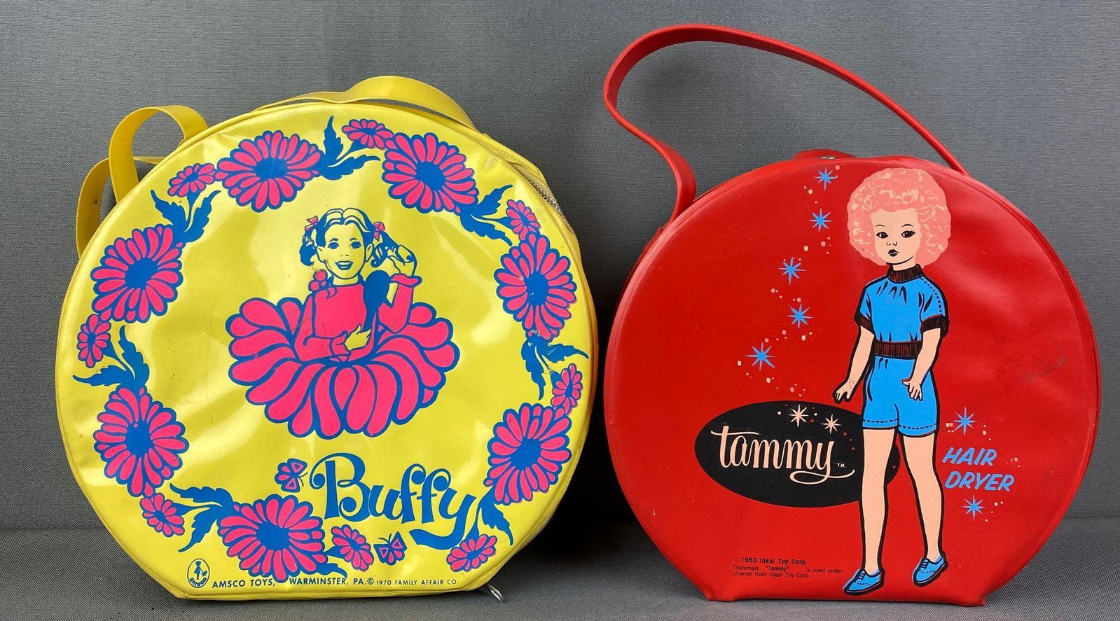 Group of 2 Doll Bags and Hairdryer: Includes Amsco Toy Buffy bag and Ideal Toy Tommy bag with hairdryer