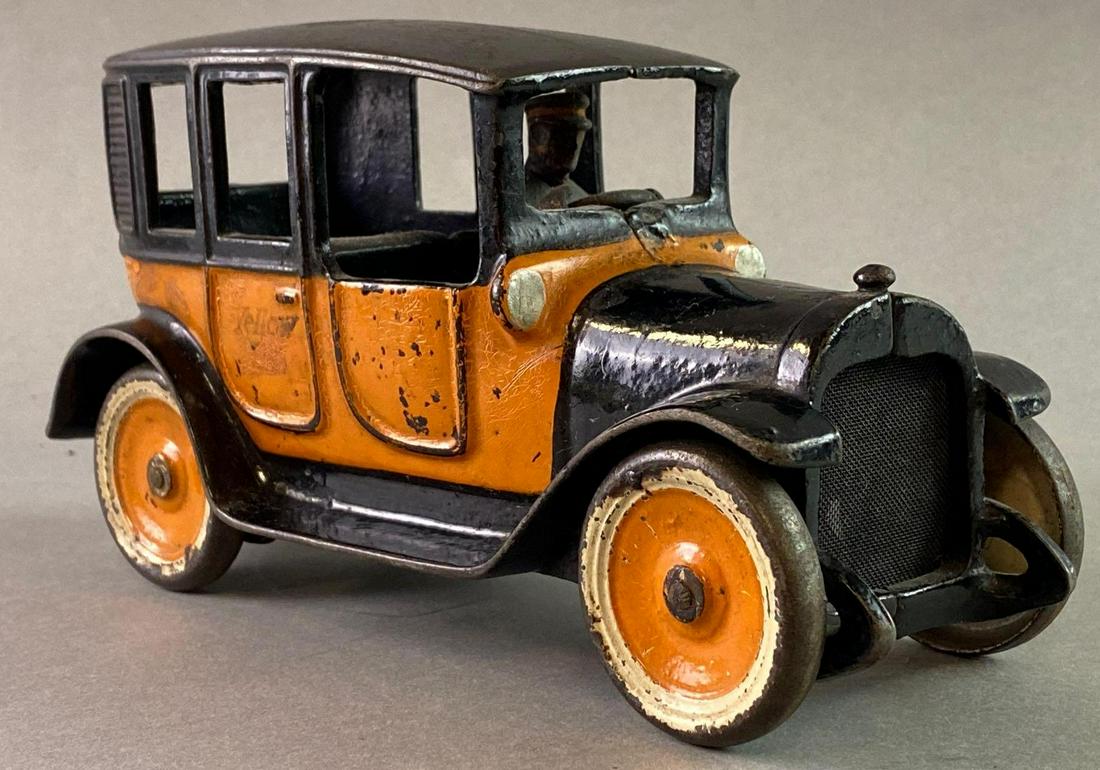 Antique Arcade Cast Iron Orange Yellow Taxi Cab (1 of 9)