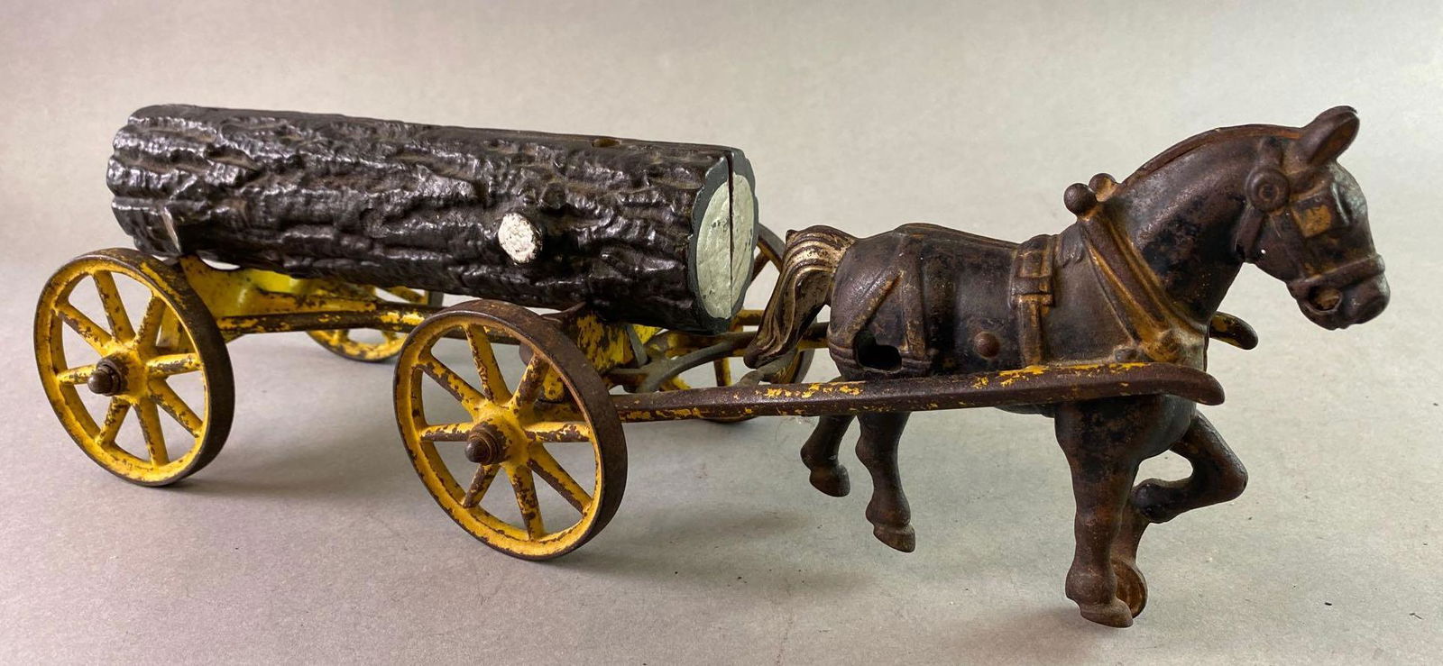 Antique Kenton Cast Iron Horse Drawn Log Wagon (1 of 7)