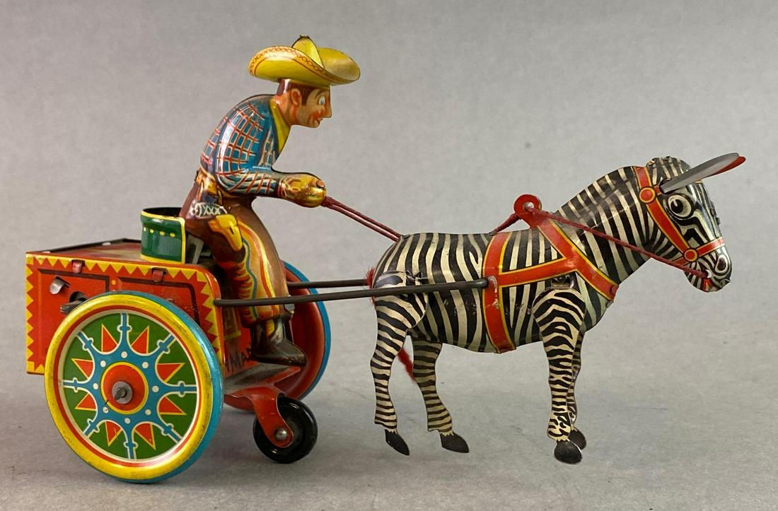 昭和レトロポップアニマル柄鉄琴 Vintage 1970s Metal Clockwork Jumping Zebra Wind-up Toy With