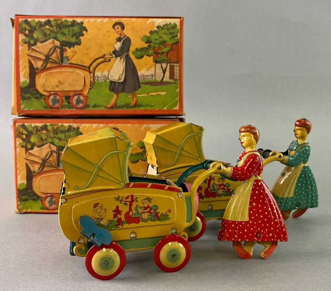Group of 2 HAJI Baby Carriage Wind Up Tin Toy (1 of 6)