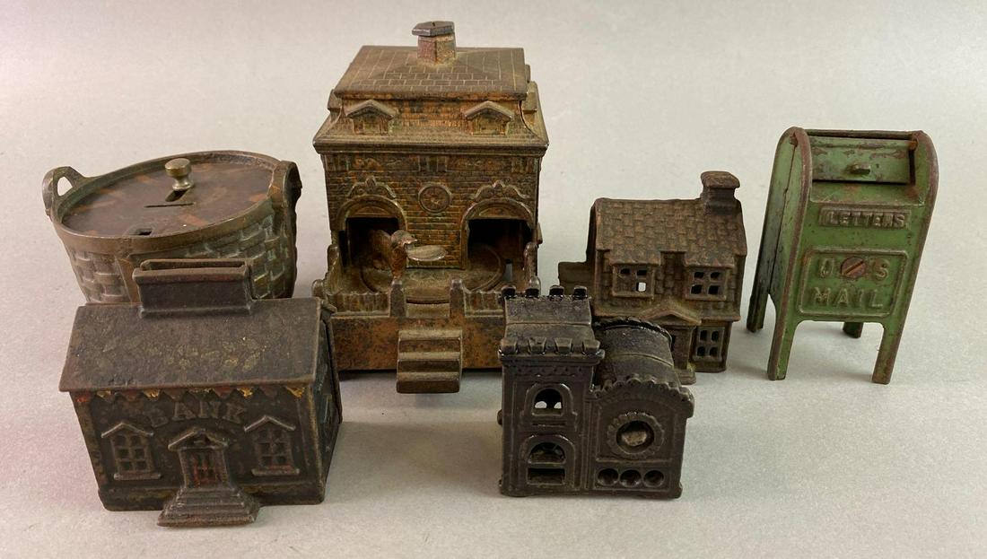 Group of 6 Cast Iron Still Banks (1 of 6)