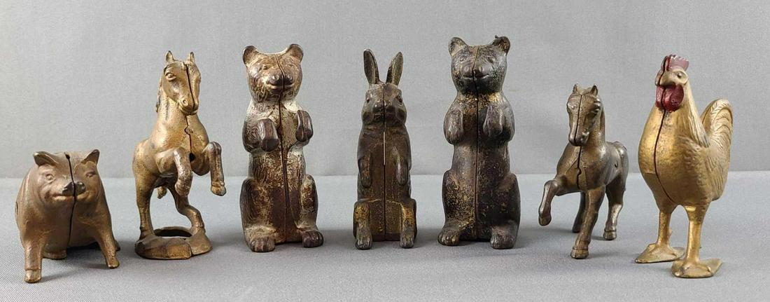 Group of 7 cast iron animal still banks (1 of 3)