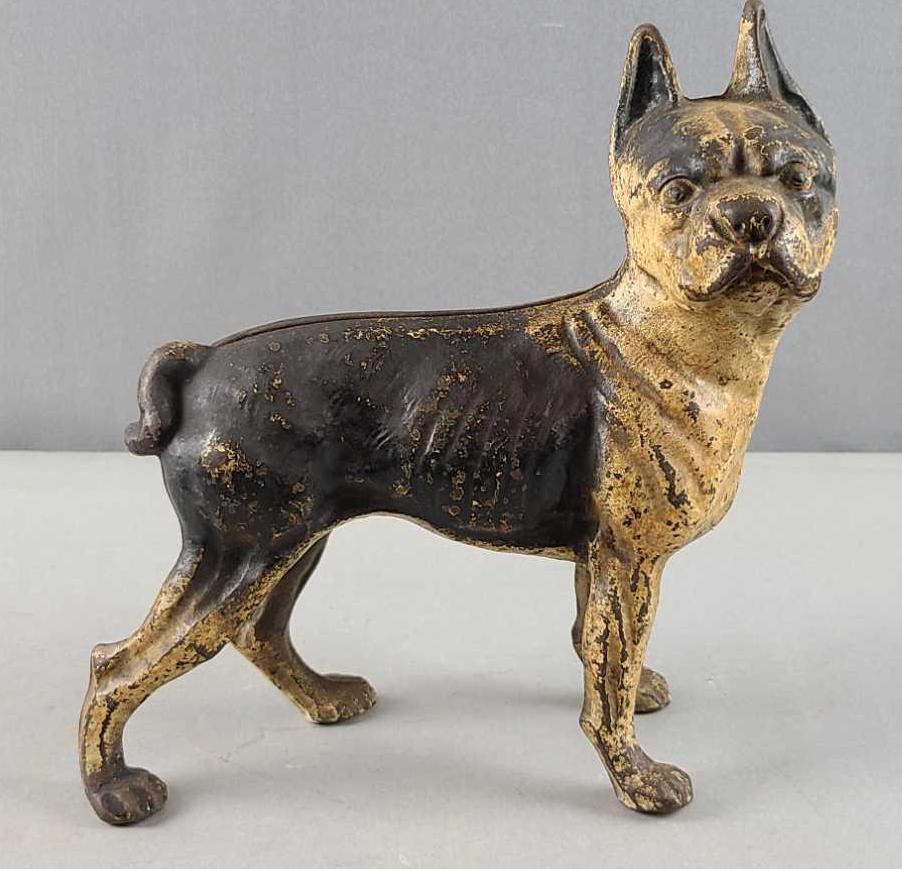 Cast iron Boston Terrier doorstop: 10 x 9.75 inches. Original finish.