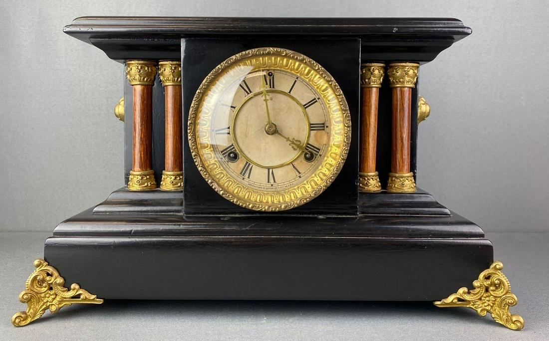 Black Wooden Waterbury Mantel Clock (1 of 4)