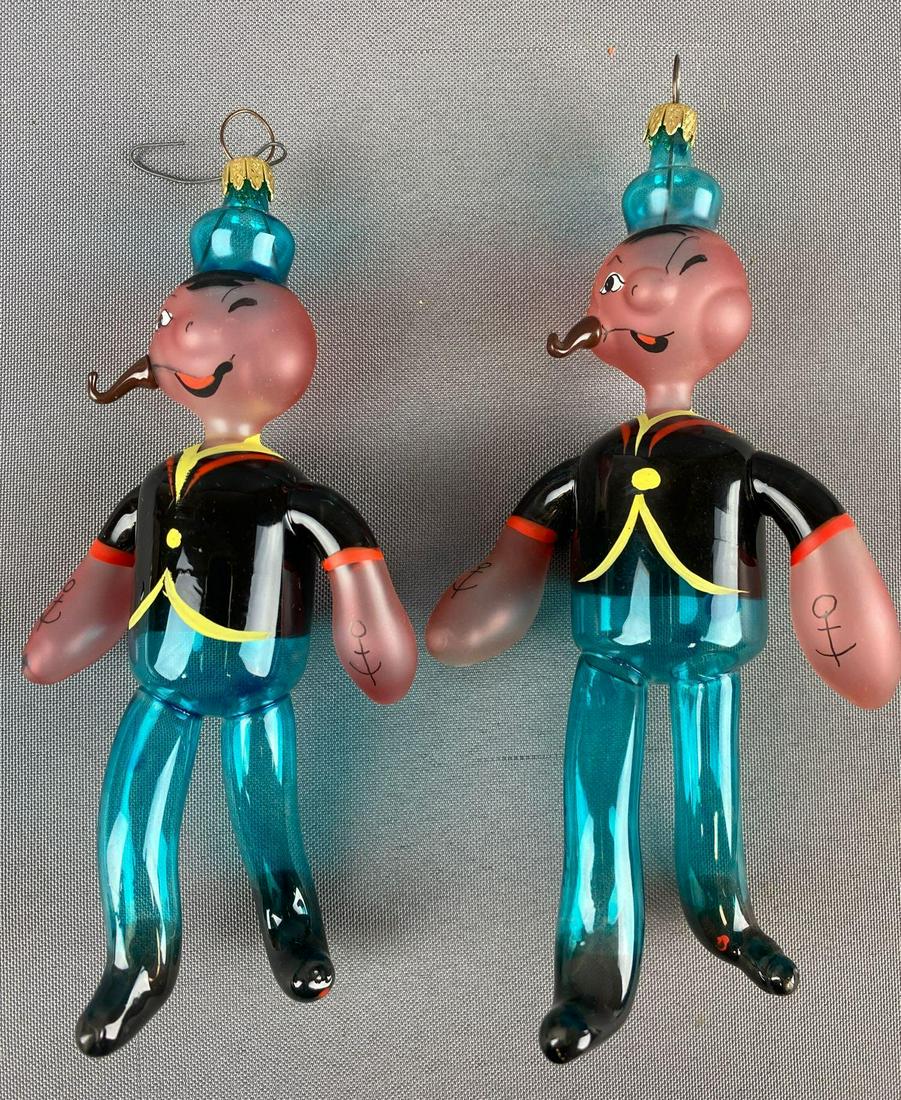 Group of 2 hand painted blown glass Popeye ornaments (1 of 2)