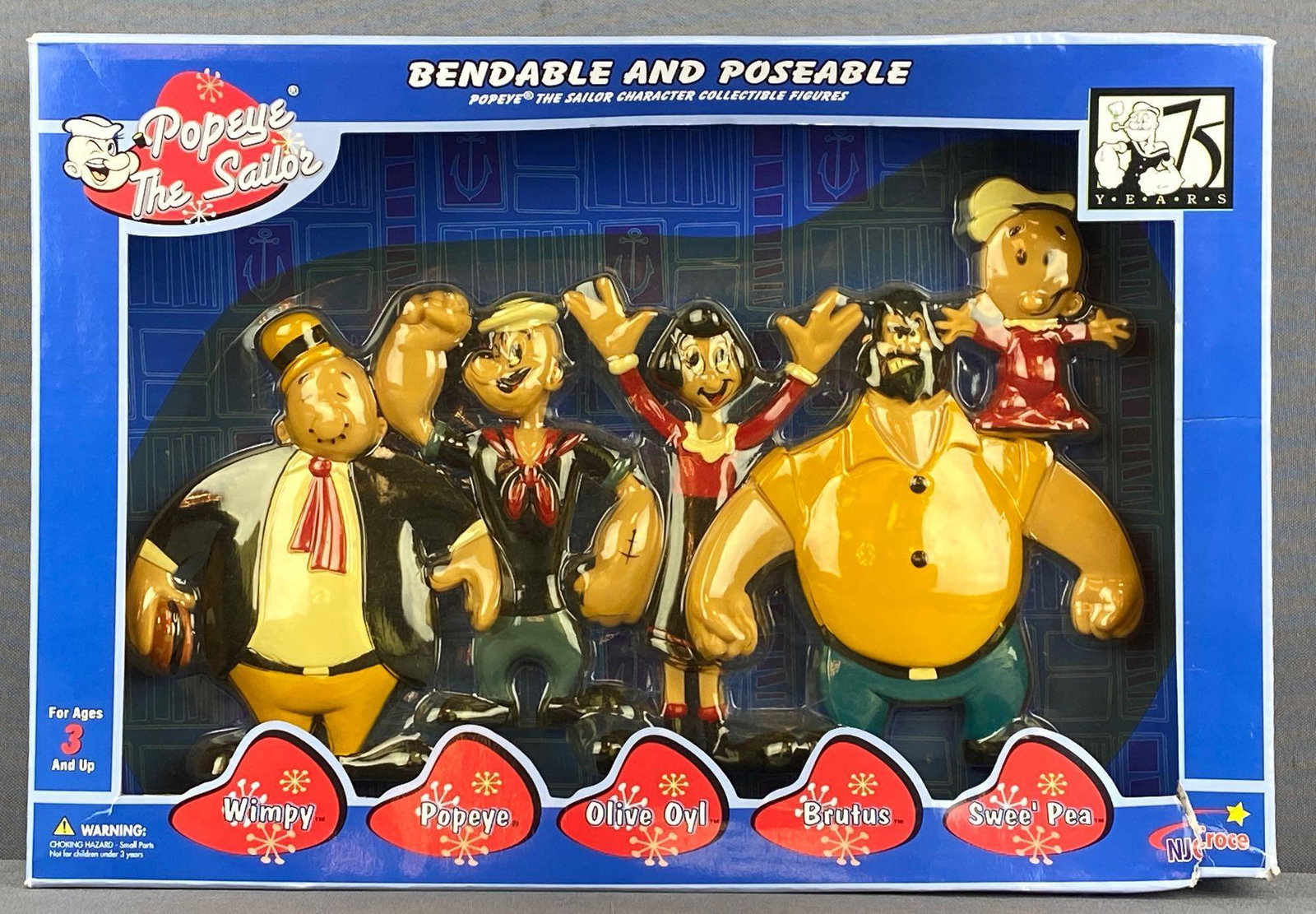 NJ Croce 5 piece Popeye bendable figures set: New in original packaging-13.5x2.25x9.25 inches
