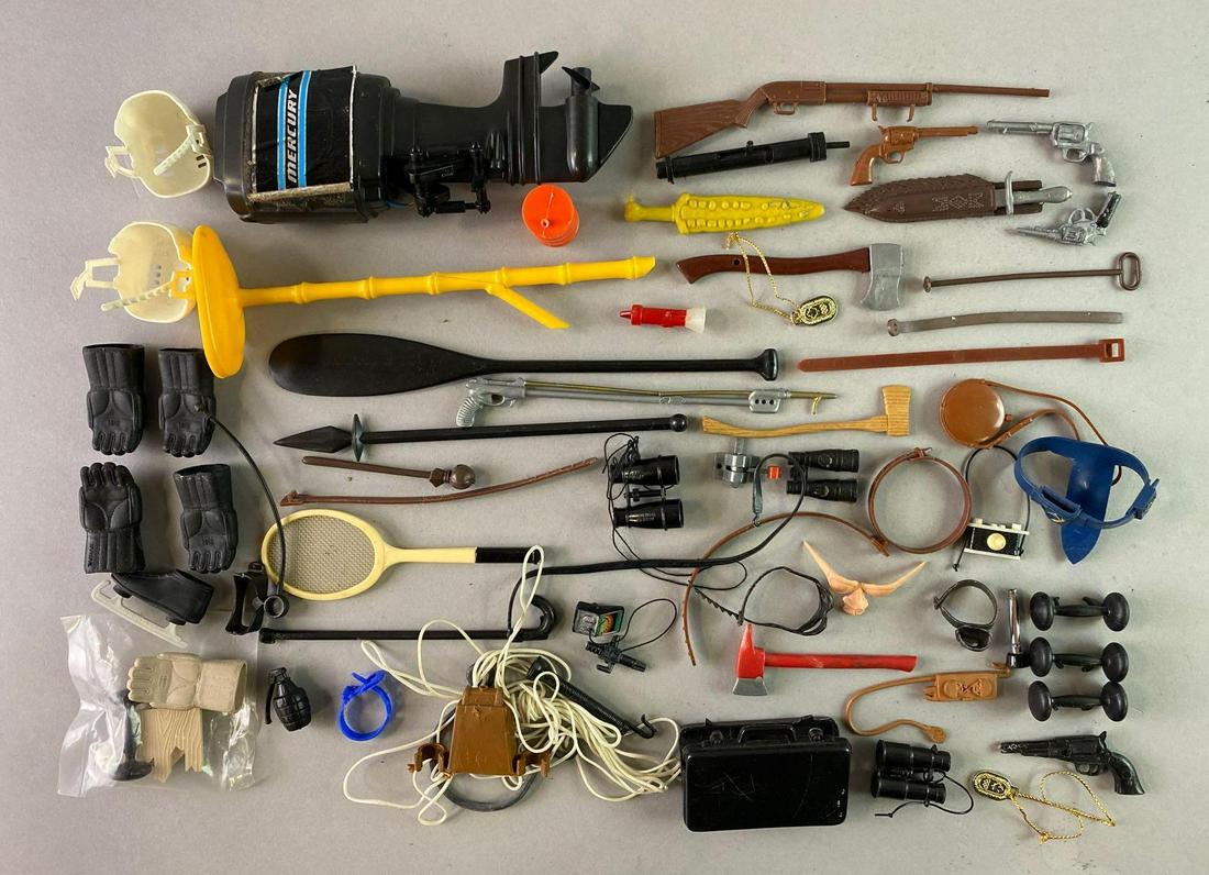 Large Group of Big Jim and Johnny West Accessories: Includes weapons, gear, and more.