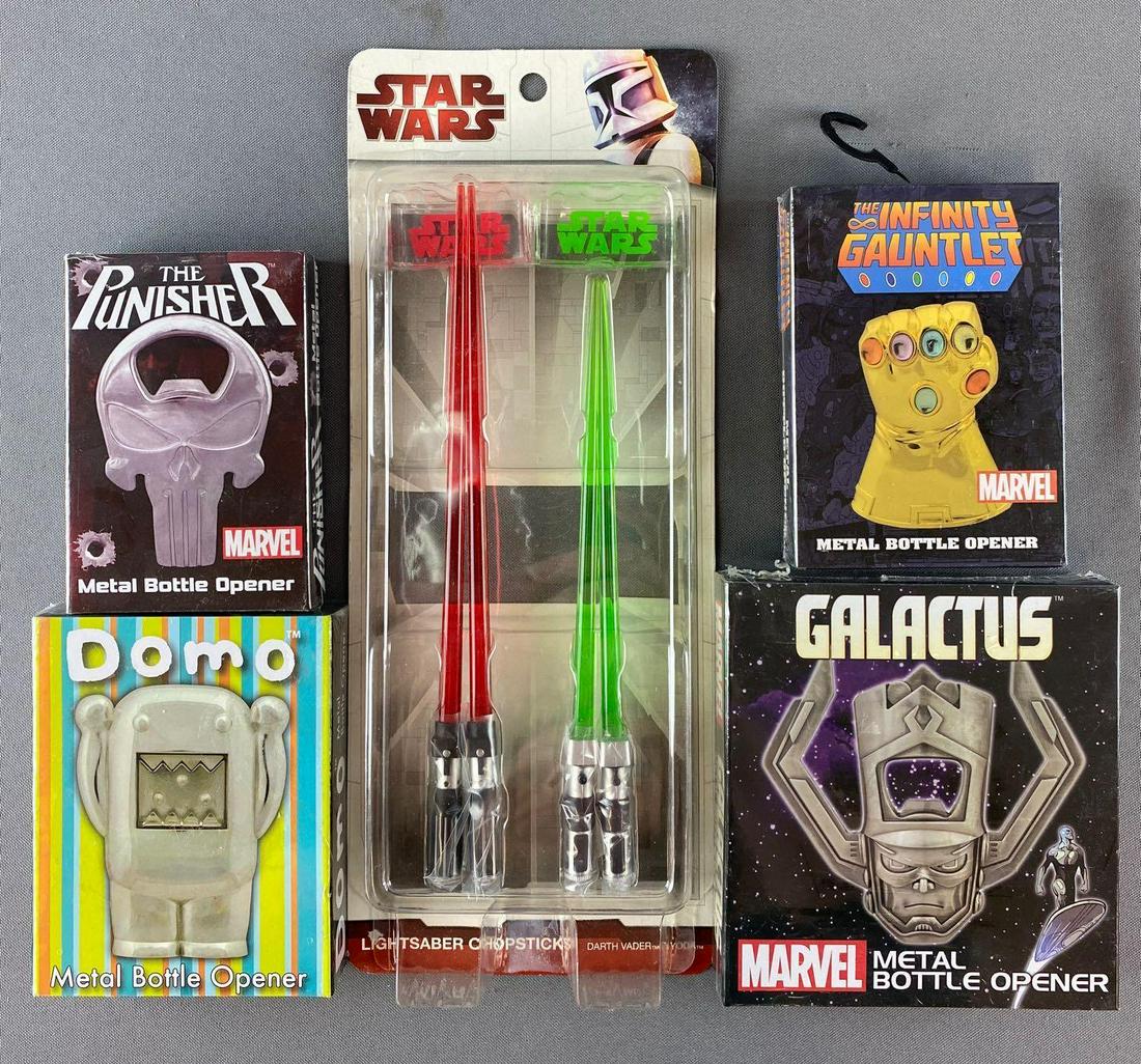 5 piece group assorted bottle openers, chop sticks set (1 of 4)