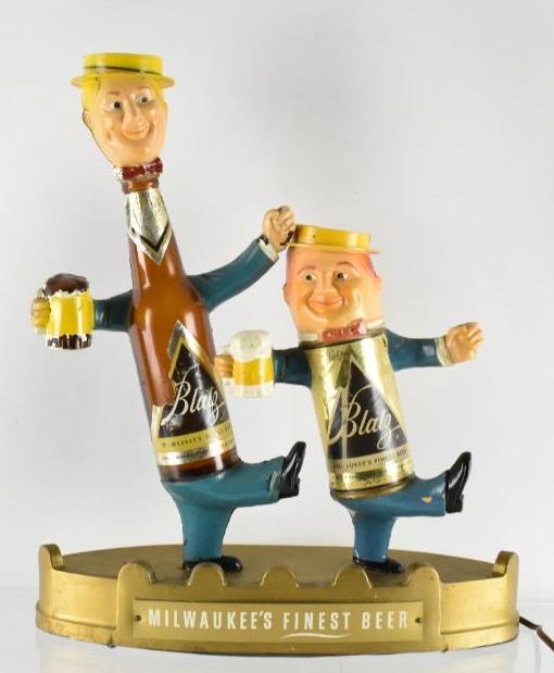 Vintage Blatz Beer Bottle and Can Back Bar Advertising (1 of 3)