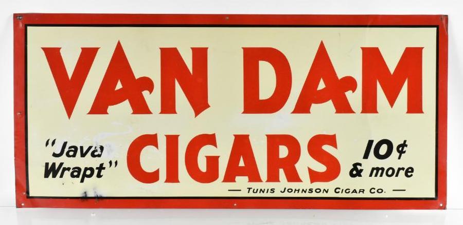Vintage Van Dam Cigars Advertising Tin Tacker Sign (1 of 2)