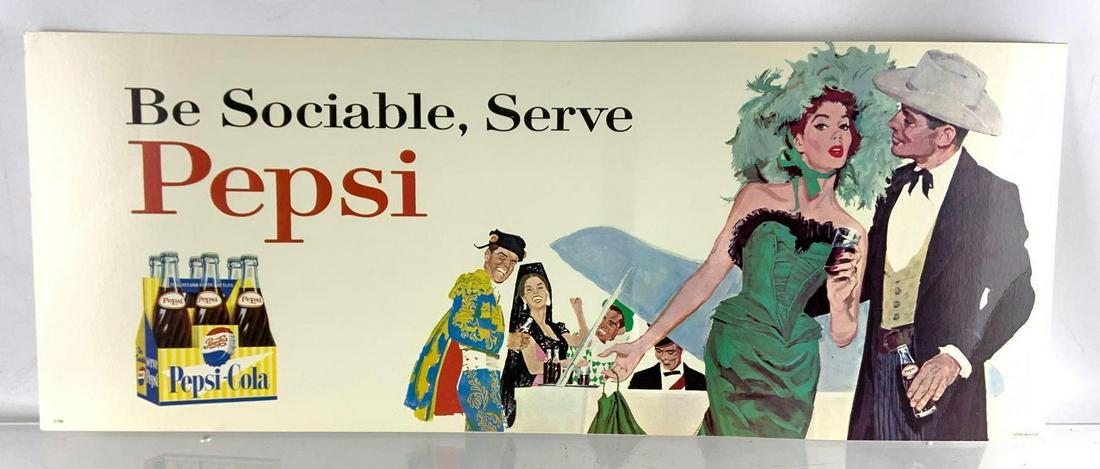 Vintage Pepsi Cola Advertising Cardboard Trolly Sign (1 of 3)