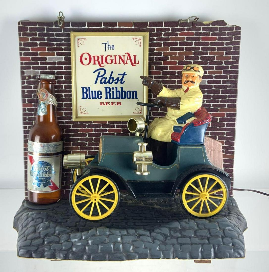 Vintage Pabst Blue Ribbon Advertising Light Up Beer: Motion is in Non Working Condition, Lights Up, Damage Throughout, 16 x 15 inches