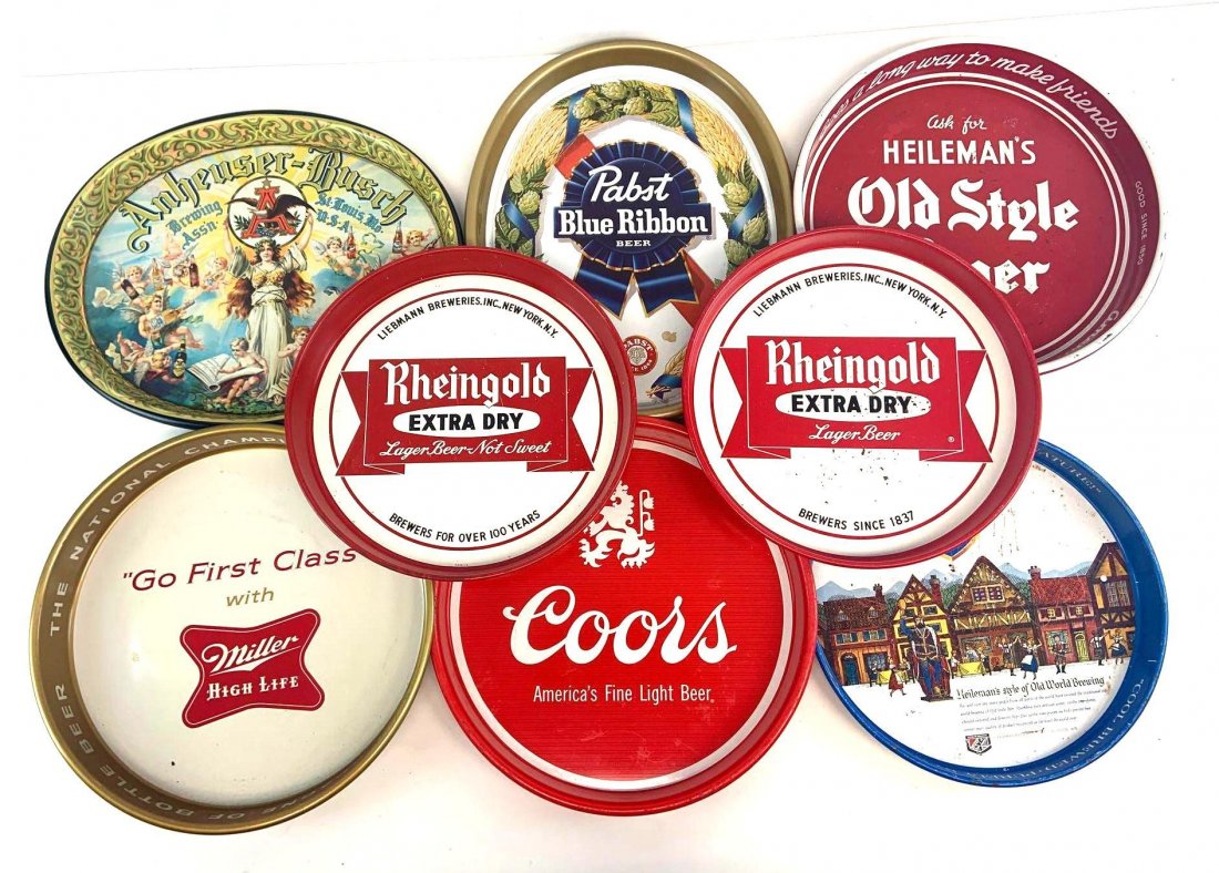 Group of 8 Advertising Metal Beer Trays (1 of 1)