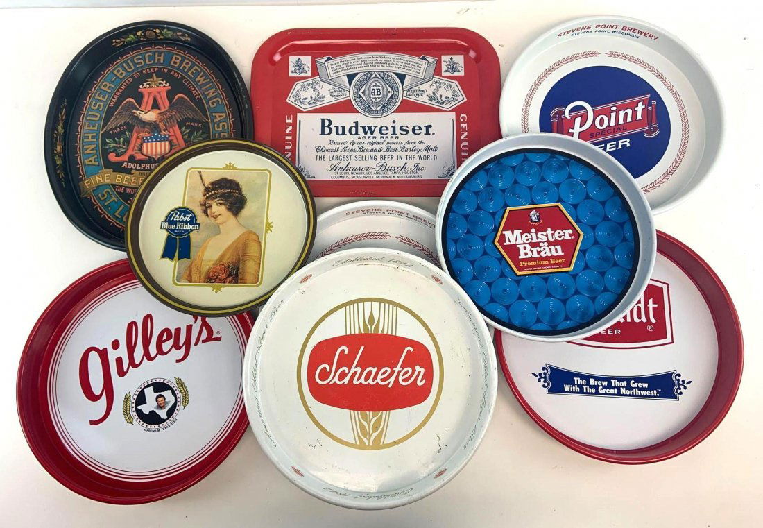 Group of 9 Advertising Metal Beer Trays (1 of 2)