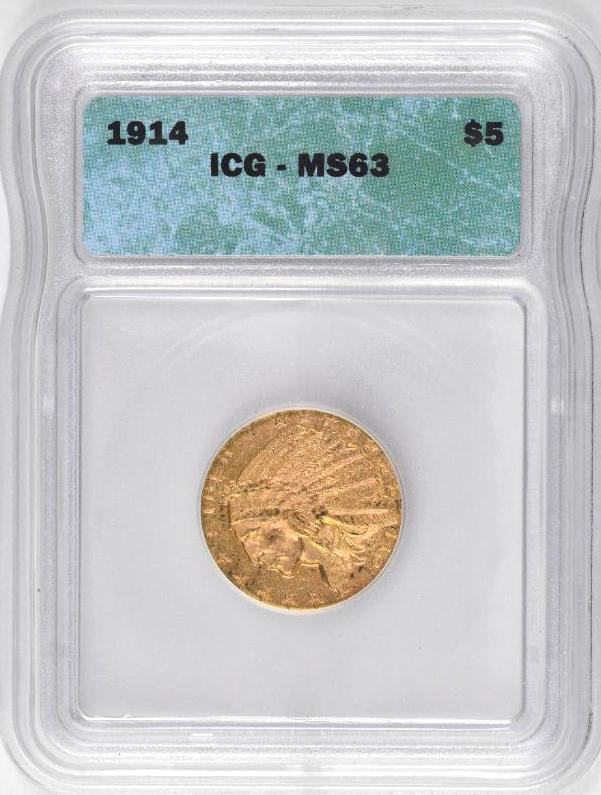1914 P $5 Indian Gold (ICG) MS63 (1 of 4)