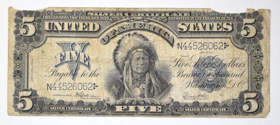 1899 $5 Silver Certificate Note - Chief Oncpapa (1 of 2)