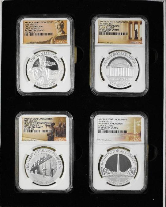 Group of (4) 2015 NIUE National Monuments 1oz. Silver (1 of 3)