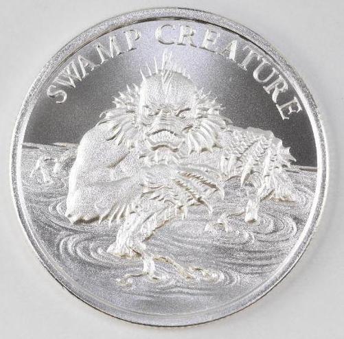 2021 Intaglio Mint Swamp Creature 1oz. .999 Fine Silver: One Ounce .999 Fine Silver.