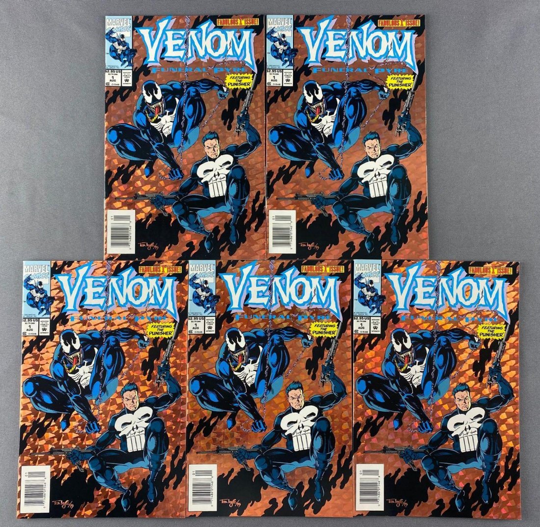 Group of 5 Marvel Comics Venom Funeral Pyre No. 1 Comic: Newsstand, August 1993, Modern Age, $2.95, bagged and boarded
